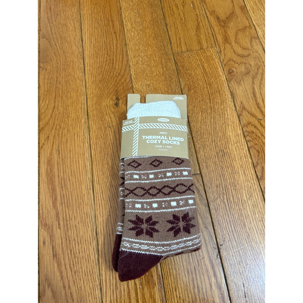 Old Navy Mens Thermal Lined Cozy Socks Brown Fair Isle Go-Warm 583068-08-1 NEW